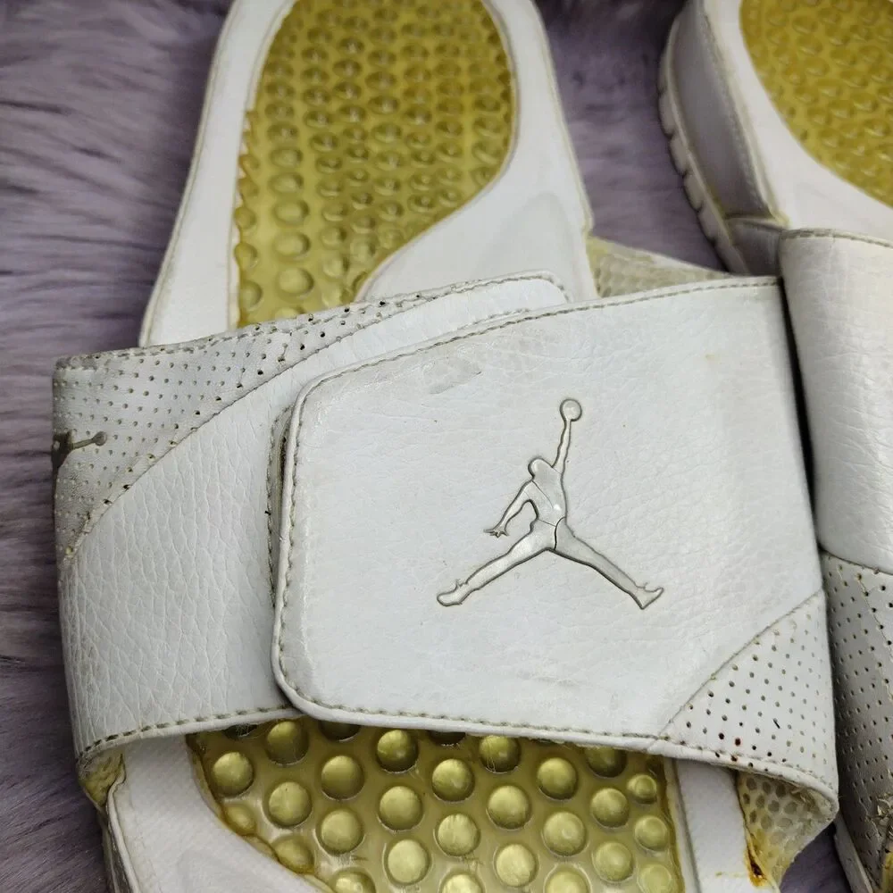 Vintage Jordan Hydro III Slides Mens Size 11 White Metallic Silver 315289-103